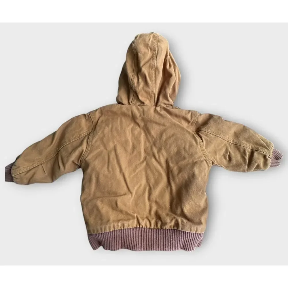 Carhartt Baby Toddler Jacket 18M Brown Hooded Quilt Lined Full Zip Coat 18 Month